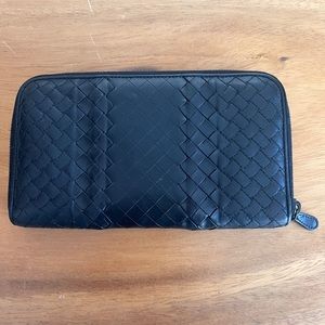 Bottega Veneta Large Zip Around Black Wallet